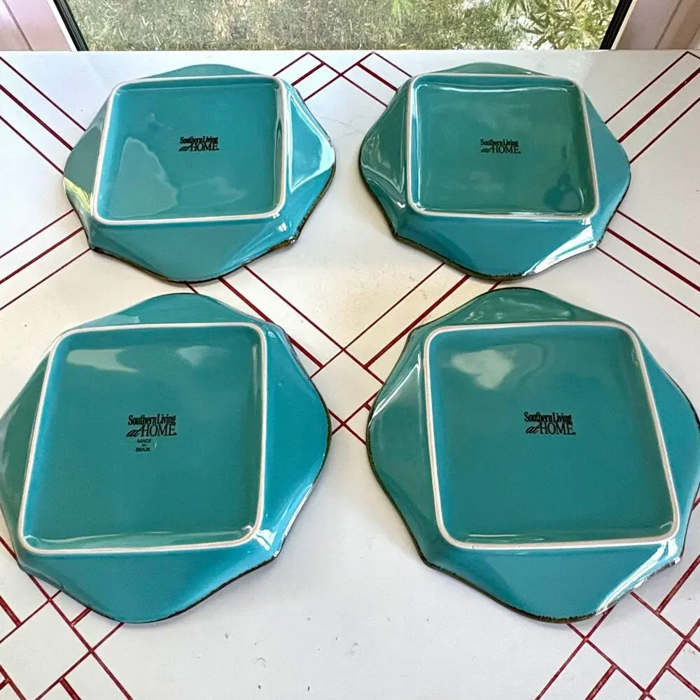 Southern Living at Home Teal Square Plates Set of 4 Brazil